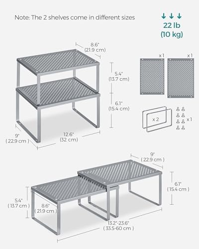 SONGMICS Set of 4 Metal Spice Racks, Stackable Expandable Shelf Risers - Image 6