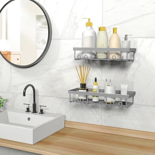 Moforoco Shower Caddy Shelf Organizer Rack, Self Adhesive Black Bathroom Shelves Basket, Home Farmhouse Wall Inside Organization and Storage Decor Rv Accessories, First Camper Apartment Essentials - Image 5