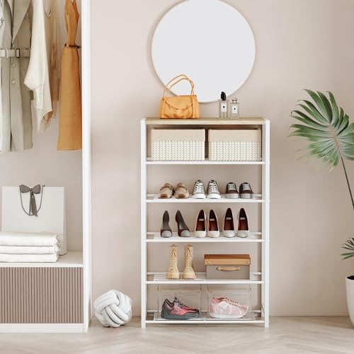 Yusong Shoe Rack Organizer, 6 Tier Industrial Shoe Storage Shelf, Narrow Sturdy Metal Shoe Shelves for Closet Entryway, White - Image 4