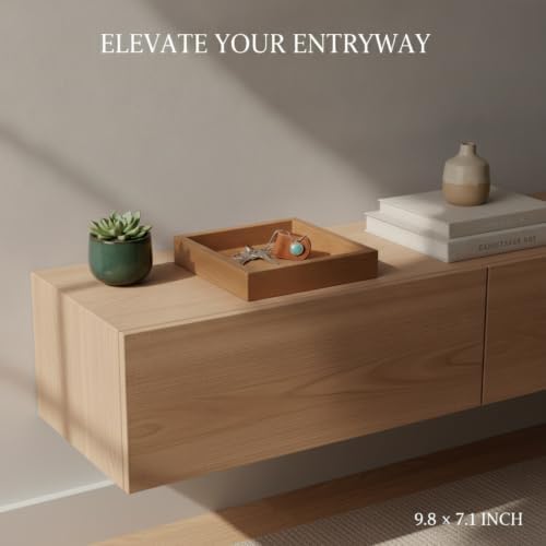 Black Wooden Catchall Tray with Raised Edges, 9.8 x 7.1 Inch Entryway Organizer for Keys and Jewelry, Modern Desktop Storage Dish - Image 3