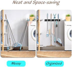 OUTNILI 2 Pack Black Mop Broom Holder Wall Mount - Wood Broom Mop Hanger - Wall Mounted Garden Tool Rack Organizer for Closet Garage Laundry Room, 4 Slots & 4 Hooks - Image 5