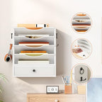 HOOBRO Wall File Organizer, Mail Organizer Wall Mounted, Wooden Literature Organizer, Construction Paper Organizer with Drawer Storage and 2 Hooks, for Office, Classroom, Home, White WT14WF01 - Image 5