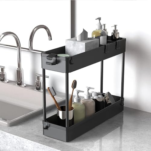 SPACELEAD 2-piece Set Slim Storage Cart 3 Tier,Bathroom Organizer Rolling Utility,Mobile Shelving Unit Slide Out for Office, Kitchen, Laundry Room & Narrow Places - Image 4