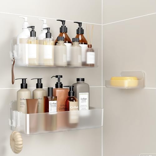 Orimade Shower Caddy 3-Pack, No-Drill Adhesive Shelves for Bathroom, Rustproof ABS Storage Organizer Set, Clear by Orimade