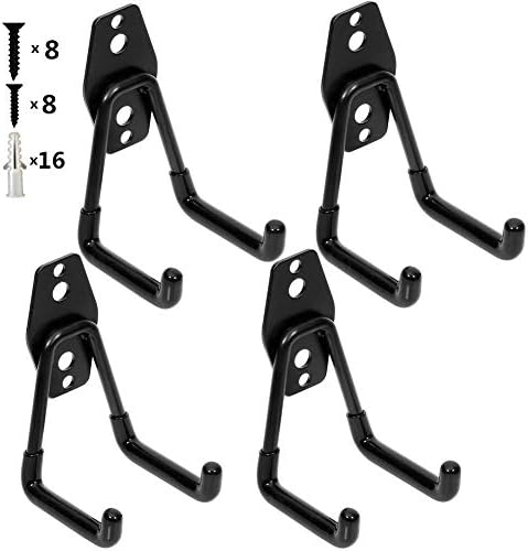 Garage Utility Double Hooks,Heavy Duty Steel Wall Mount Storage Organizer with Anti-Slip Coating,Load Capacity 66 LB (4 Pack Black 3" U Hook) by Yisunnan