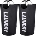 2-Pack XXL Laundry Basket, Big Laundry Hamper Bag with Handles, 130L Black by SweetMemoLiving