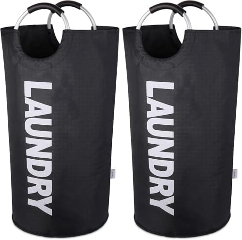 2-Pack XXL Laundry Basket, Big Laundry Hamper Bag with Handles, 130L Black by SweetMemoLiving