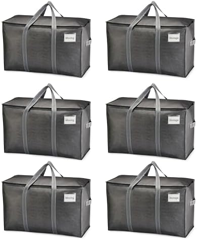 VENO 6 Pack Heavy Duty Moving Bags, Extra Large Storage Bags with Reinforced Handles & Strong Zippers, Foldable & Reusable Moving Box Alternative for Clothes & Dorm Storage by Veno