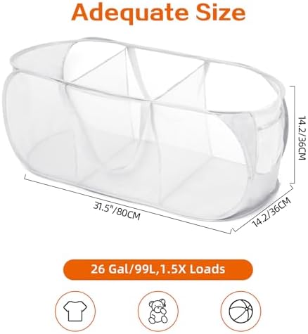 Durable Collapsible Foldable Mesh Pop Up Laundry Basket, 3 Compartments Easy to Carry & Sort Clothes Hampers for Home, Dorm, Travel White - Image 4