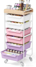 SYKIARIOL Utility Cart with 6 Labeling Drawers and Wooden Tabletop by SYKIARIOL