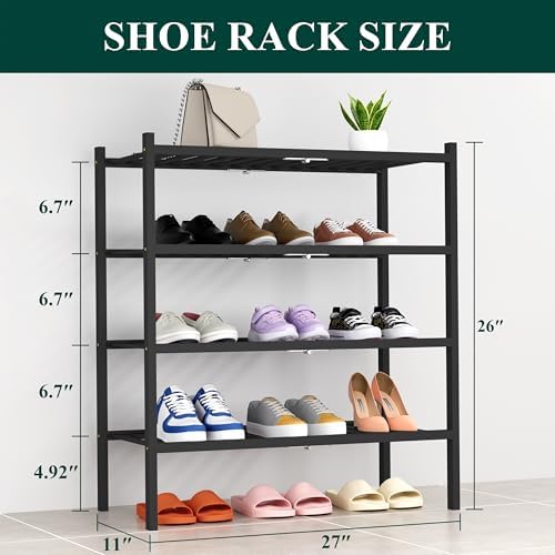 Smiry Bamboo Shoe Rack, 14 Vertical Slats, 4 Tier - 26.8" Wide, Black - Image 2