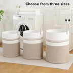 Laundry Basket Hamper Tall Rope Storage Woven for Blanket toys Dirty Clothes in Living Room Bathroom Bedroom (Brown&White, 80L/21.3Gal) - Image 2