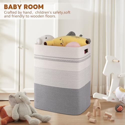 80L Large Cotton Rope Laundry Basket for Bedroom & Laundry Room, Tall Clothes Hamper with Sturdy Handles, Neutral Storage Bin Capable of Holding Blankets and Toys - Image 2
