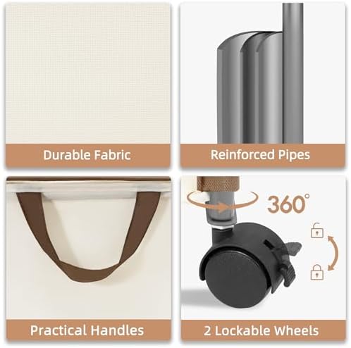 STORAGE MANIAC Rolling Laundry Hamper with Lid, 23.7 Gal (90 L) Large Tall Laundry Basket with Wheels & Handles, Aesthetic Dirty Clothes Hamper for Small Space, Dorm, Apartment, College, Beige - Image 4