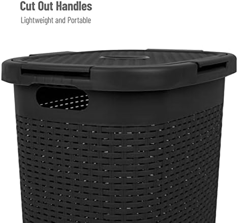 Mind Reader 60L Slim Laundry Hamper, Clothes Basket, Lid, Wicker Design, Plastic, 17.65"L x 13.75"W x 24.15"H, Black - Image 4