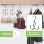 6 Pack Purse Hanger for Closet, 12 Storage Capacity Rotatable Purse Hooks, Hanging Backpack Bag Holder, Closet Organizers and Storage, Black - Image 3
