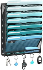 8-Tier Wall File Organizer and Mail Organizer with 5 Hooks, Black by JMHUD