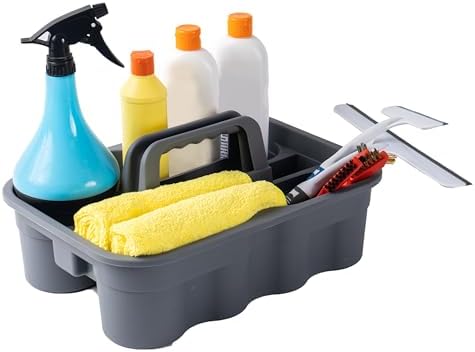 Matthew Large Plastic Tote Tool & Deluxe Supply Cleaning Caddy with Handle Portable Shower Basket Storage Caddy for Cleaning Products Organizer,Take-Out Coffee/Soft Drink,Bath Multi Use - Gray by MATTHEWCLEANINGPRODUCTS