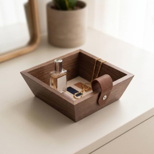 Decorative Storage Tray Organizer Display Tray Catchall Holder with Rectangular Shallow Shape and Straight Sides Suitable for entryway Desk Dresser countertop, T15-A Small Storage Tray - Image 2