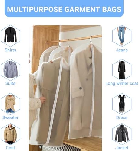 Garment Bags for Hanging Clothes (24''X48'' Set of 12) Suit Bags for Closet Storage Plastic Waterproof Suit Cover Bags with Zipper for Suit, Sweaters, Coat Protector Travel Closet Clothing - Image 5