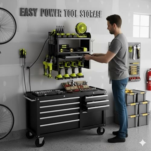 KSVO Power Tool Organizer Wall Mount with Drill Rack & Locking Drawers - Image 5