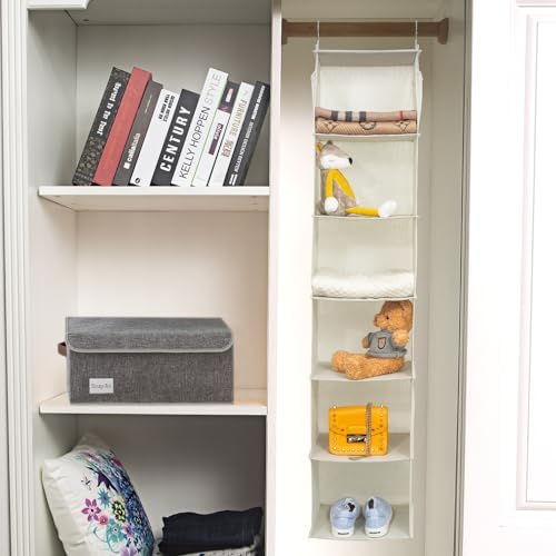 BrilliantJo 6 Shelves Hanging Closet Organizer, 2 Pack Hanging Storage with 4 Side Pockets for Clothes Shoes, 43.5"x12"x12"(Beige) - Image 6