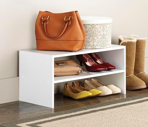 Whitmor Wood Stackable 2-Shelf Shoe Rack, White, 24 inches，2 Pack - Image 2