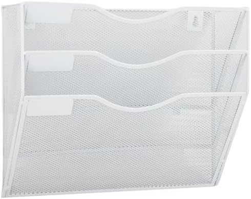 EASEPRES 3 Pocket Mesh Hanging Wall File Organizer, Wall Mounted Mail Paper Document Folder Holder, Clipboard Storage Organization Magazine Rack with Nametag Label for Office Home School, White by EASEPRES