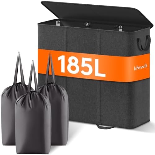 Lifewit Triple Laundry Hamper with Lid, Removable Laundry Bags, Black by Lifewit