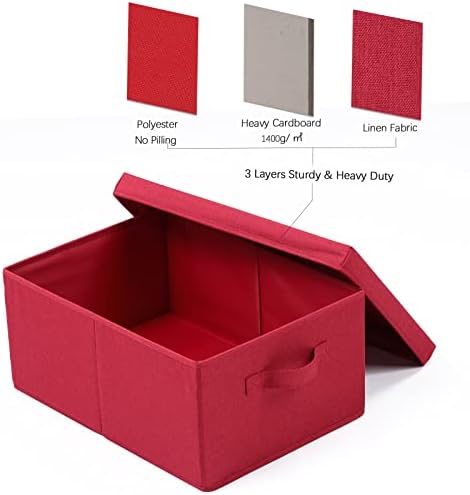 HOONEX Storage Bins with Lids for Organizing, Pack of 2, Storage Boxes with 2 Carrying Handles and Sturdy Heavy Cardboard, 16.5" L x 11.8" W x 7.5" H for Shoes, Books, Clothes, Red - Image 6