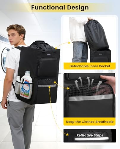 Vorspack Laundry Backpack for College Dorm, Heavy-Duty Hamper, Black - Image 4