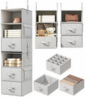 6-Shelf Hanging Closet Organizer with 3 Drawers, Separable, Silver Gray | Converts into Two 3-Shelf Organizers, Foldable Drawers, Side Pockets, Ideal for Wardrobe, Nursery, Dorm & Closet Storage by Vailando