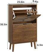 Shoe Cabinet Storage for Entryway with 2 Flip Drawers, Narrow Shoe Cabinet for Entryway, Hidden Slim Shoe Organizer Rack Cabinet (Brown, 23.6" W) - Image 2