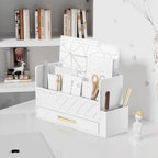 Bamboo Mail Organizer Countertop Pen Holder Wooden Desktop Storage Drawers - Image 3