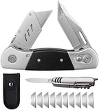 Folding Utility Knife with Sheath and 10 Razor Blades, Heavy Duty Box Cutter Knife with Dual Blades, Construction Knifes Electrician Knife for Carpet Cardboard Work, Pocket Knives Set Gift for Men by Unknown