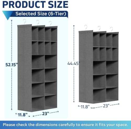 6 Tier Hanging Closet Organizer, 16 Compartments Dual Row Storage, Grey | Closet Organizers and Storage with Large & Small Pockets, 3 Sturdy Hooks Support Heavy Loads, Ideal for Dorm, Garment Rack - Image 2