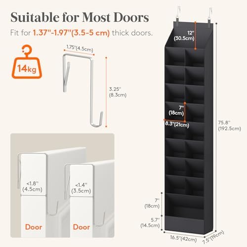 Lifewit 10 Tier Over the Door Shoe Organizer with 19 Large Deep Pockets, Fabric Hanging Shoes Shelf for Closet, Dorm Storage, Fit Up to 20 Pair Shoe Rack Holder for Sneakers, Boots, Black - Image 2