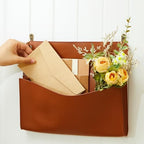 Marspark 2 Set PU Leather Mail Holder Wall Mount 12.2x10.24 Inch Leather Letter Holder 2 Ring Binder Hanging Wall File Organizer Mail Sorter for Decor Storage Letter Postcard Flower Home Office(Brown) - Image 6