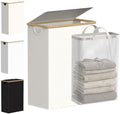 efluky Slim Laundry Basket with Lid, Narrow Laundry Hamper with Removable Bag, Skinny Dirty Clothes Basket with Bamboo Handles for Bathroom, Bedroom & Laundry Room, 65L Beige by efluky