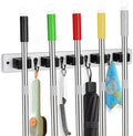 FunCee Broom Holder Wall Mount With 5 Slots & 4 Hooks，Rustic Wood Broom & Mop Hanger，Wall Mounted Garden & Garage Tool Storage Organizer Rack for Closet Laundry Room or Kitchen Wall Decor White by FunCee