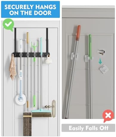 BS-VOG Over the Door Broom and Mop Holder, Broom Hanger, 4 Slots & 4 Hooks - Image 2