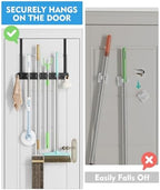 BS-VOG Over the Door Broom and Mop Holder, Broom Hanger, 4 Slots & 4 Hooks - Image 2