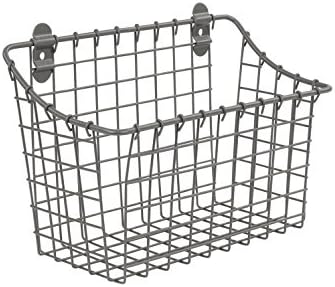 Spectrum Large Wall Mounted Wire Basket Industrial Gray Kitchen Wall Mount Organizer Storage Basket, Wire Basket for Kitchen Bathroom Pantry Organization, Wall Hanging Wire Caddy for Modern Homes by Spectrum