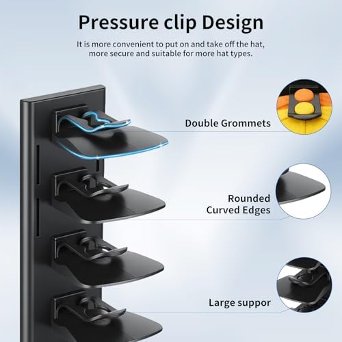 Enwokran Hat Organizer for Baseball Caps 2 Pack - Multilayer Hat Storage Rack with Strong Adhesive, 2 Mounting Options, Holds Up to 40 Hats, Wall/Door Mount for Bedroom Closet(Black) - Image 3