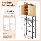 Kalrin Over The Toilet Storage Cabinet with Fluted Wave Doors and Adjustable Shelf, Wood Over Toilet Storage Rack with Drain Basket, Freestanding Bathroom Organizer for Balcony Laundry, Wood & Black - Image 2