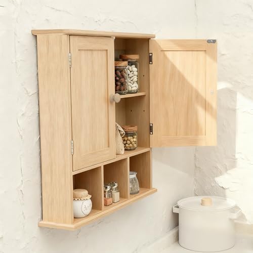 TaoHFE Natural Wooden Color Bathroom Wall Cabinet with 2 Door - Image 4