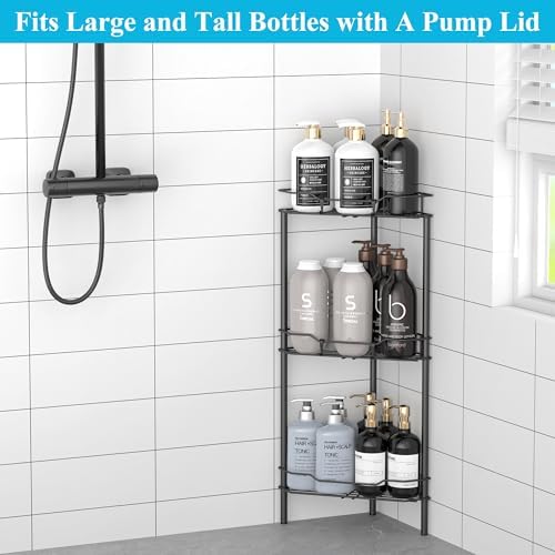 HuggieGems Metal Floor Standing Corner Shower Caddy, Matt Black, 3 Tier - Image 4