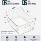 12 PACK Multi-Use Clear Plastic Storage Bins for Organizing w/ Labels - Home, Kitchen, Pantry, Bathroom, Office, Cabinet Shelf Organizer Bins - SOHO Collection, RV, Fridge Organization Containers -XXL - Image 3