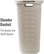 Mind Reader Tall Tapered Laundry Hamper with Lid, 60L Clothes Basket, Narrow Base Design for Bathrooms, Closets and Laundry Rooms, Plastic, 2 Pack, Ivory - Image 6