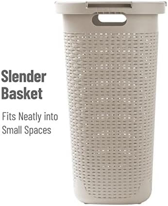 Mind Reader Tall Tapered Laundry Hamper with Lid, 60L Clothes Basket, Narrow Base Design for Bathrooms, Closets and Laundry Rooms, Plastic, 2 Pack, Ivory - Image 6